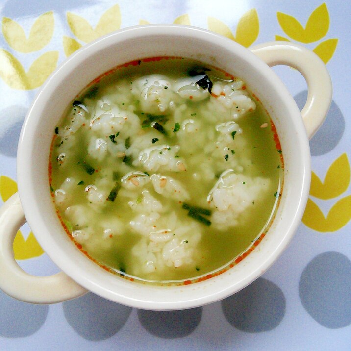 ずぼらレシピ★青菜と海苔とラー油の緑茶漬け